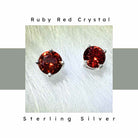 6 mm red crystal stone with sterling silver post. Nickel Free and hypoallergenic. Nickel Smart.