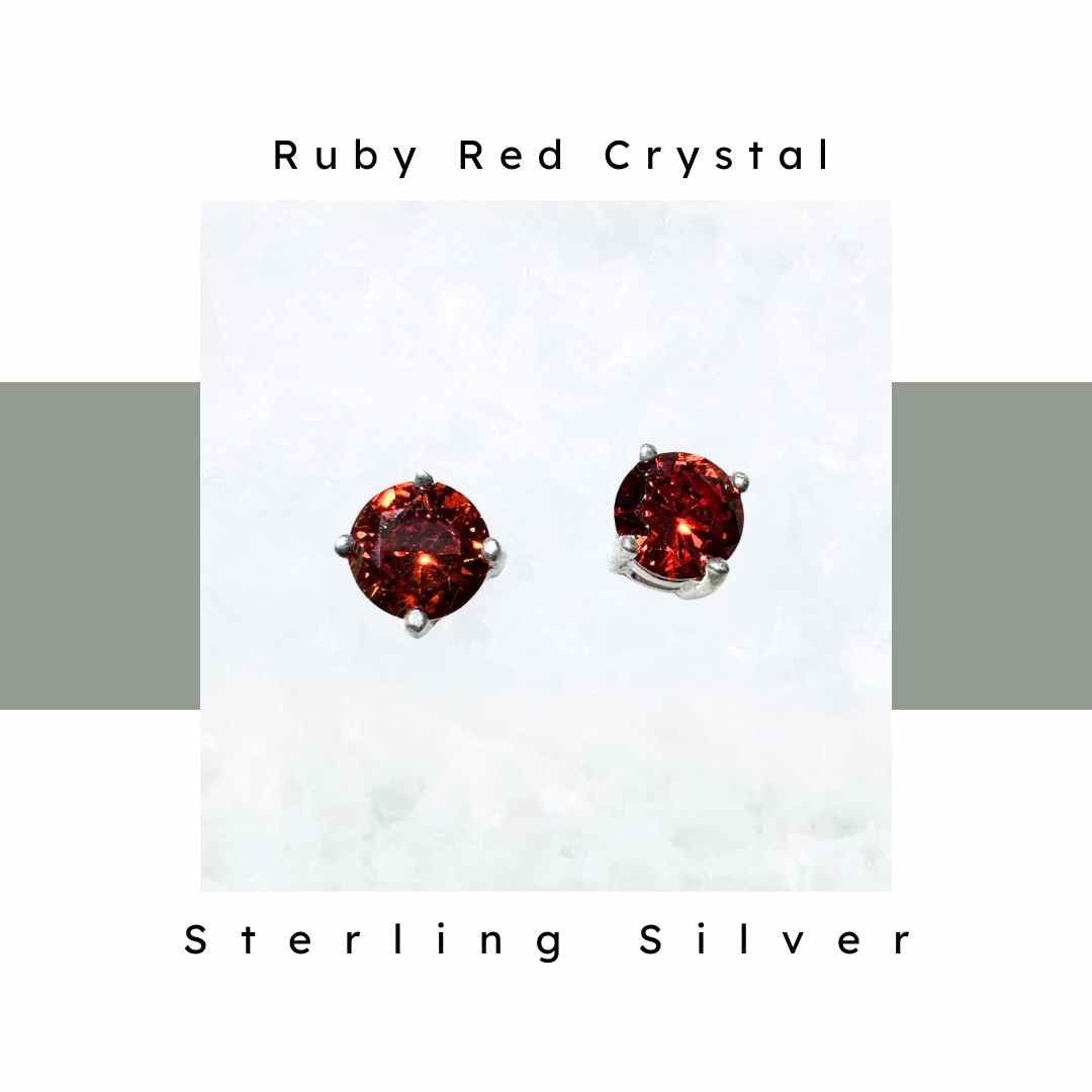 Hypoallergenic, nickel free post earrings with sterling silver backing and ruby red crystal stones