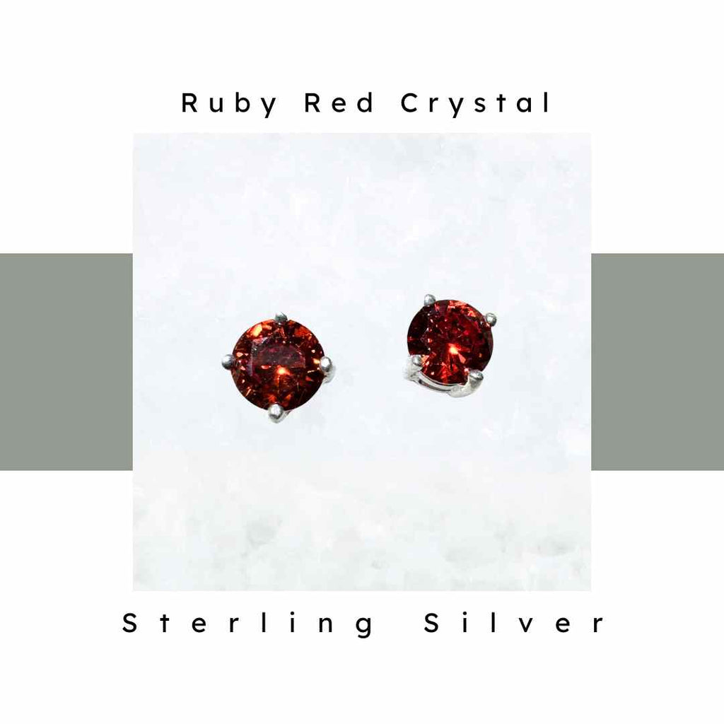 Hypoallergenic, nickel free post earrings with sterling silver backing and ruby red crystal stones