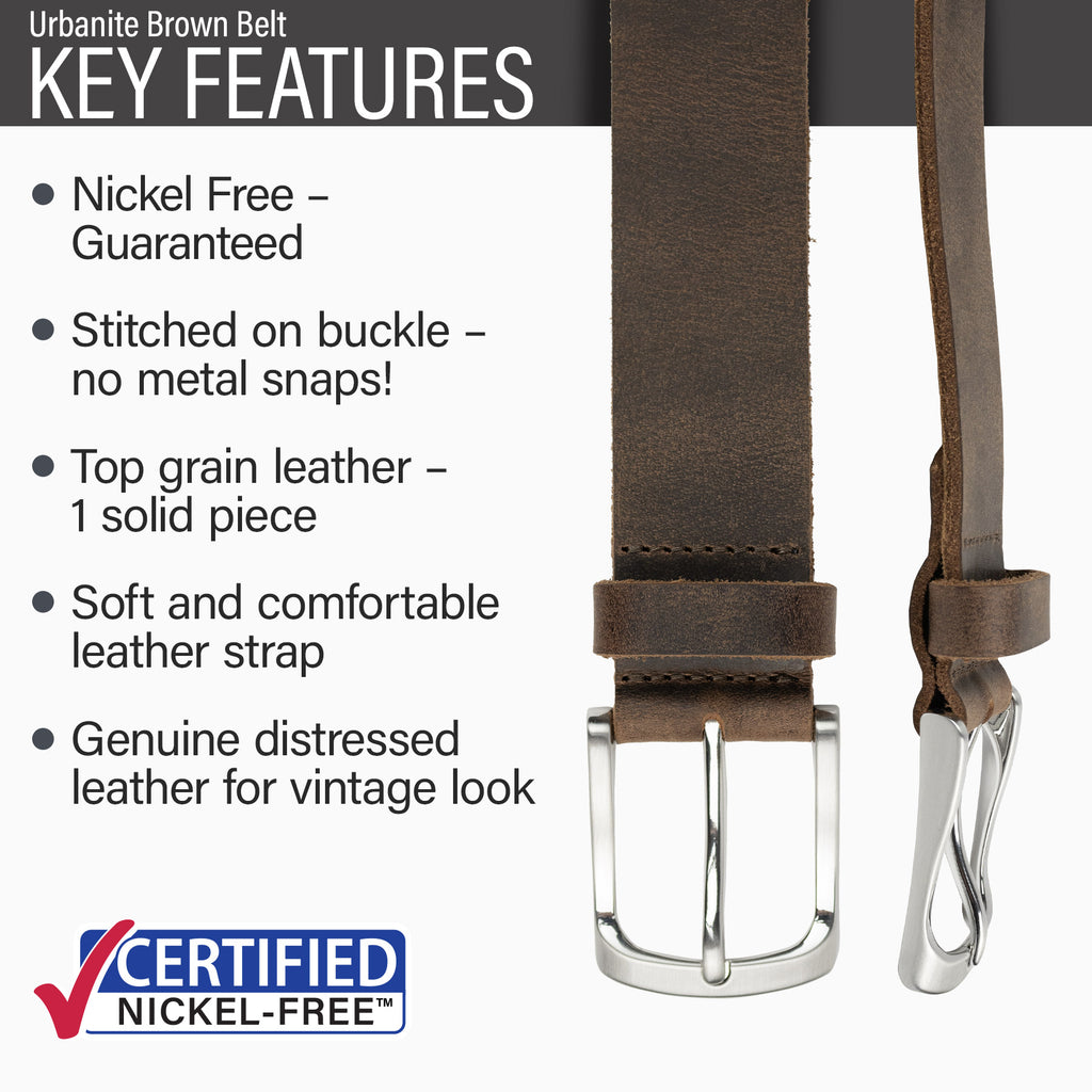 Certified Nickel Free, buckle stitched to solid leather strap, soft and comfortable, vintage look