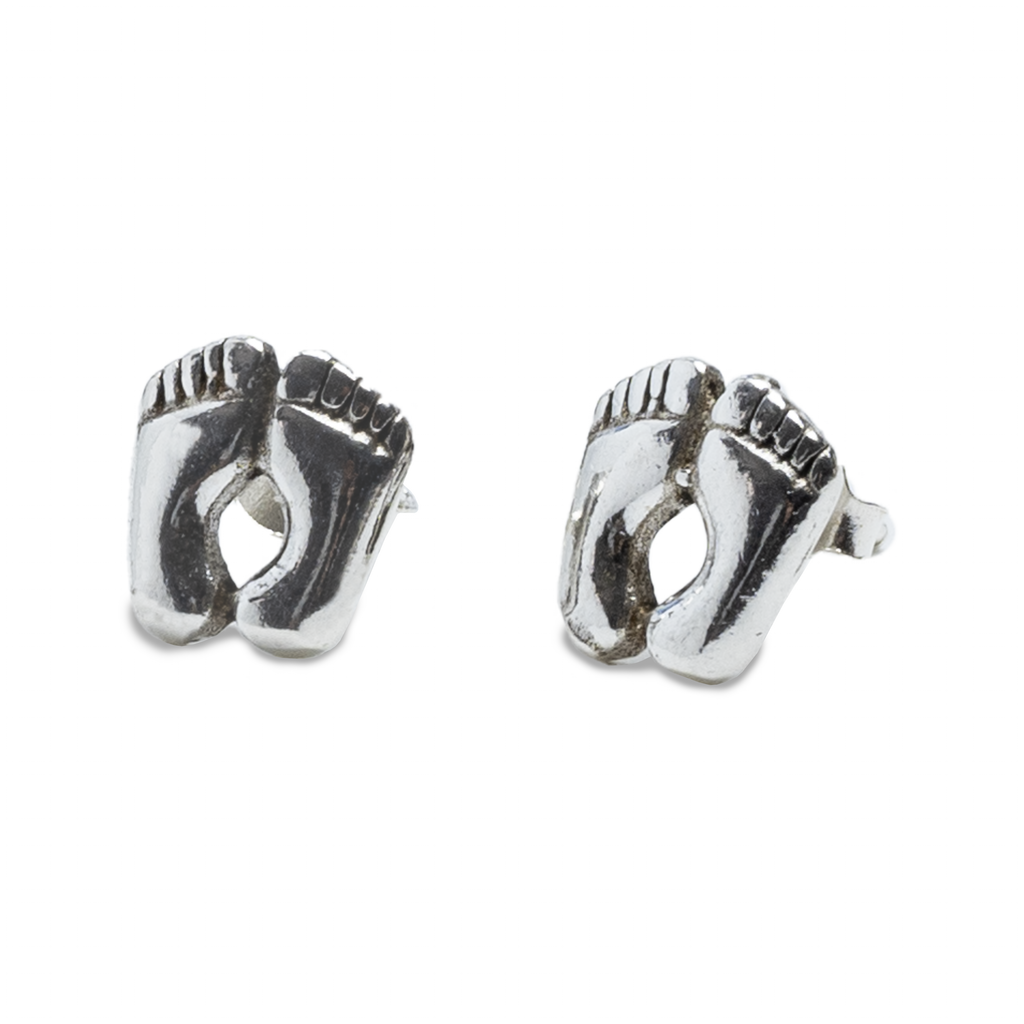 Sterling Silver Footprint Earrings by Nickel Smart | Two small footprints on each post.