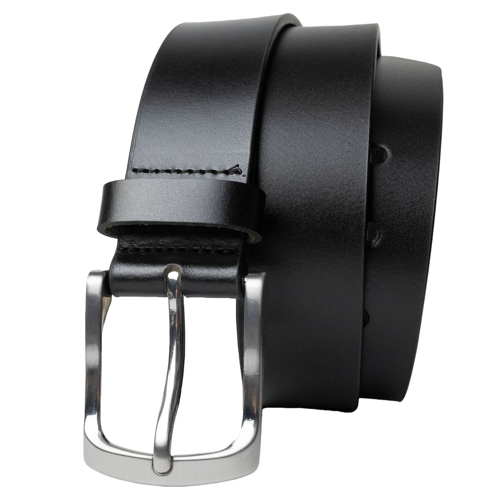 Urbanite Black Leather Belt by Nickel Zero | Solid black strap with silver-tone buckle