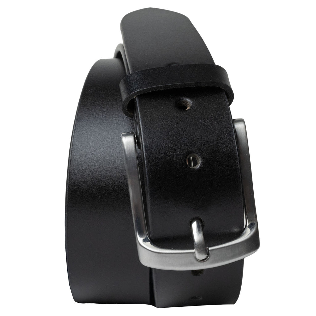 Urbanite Black Leather Belt. Shiny black leather and a polished hypoallergenic buckle.