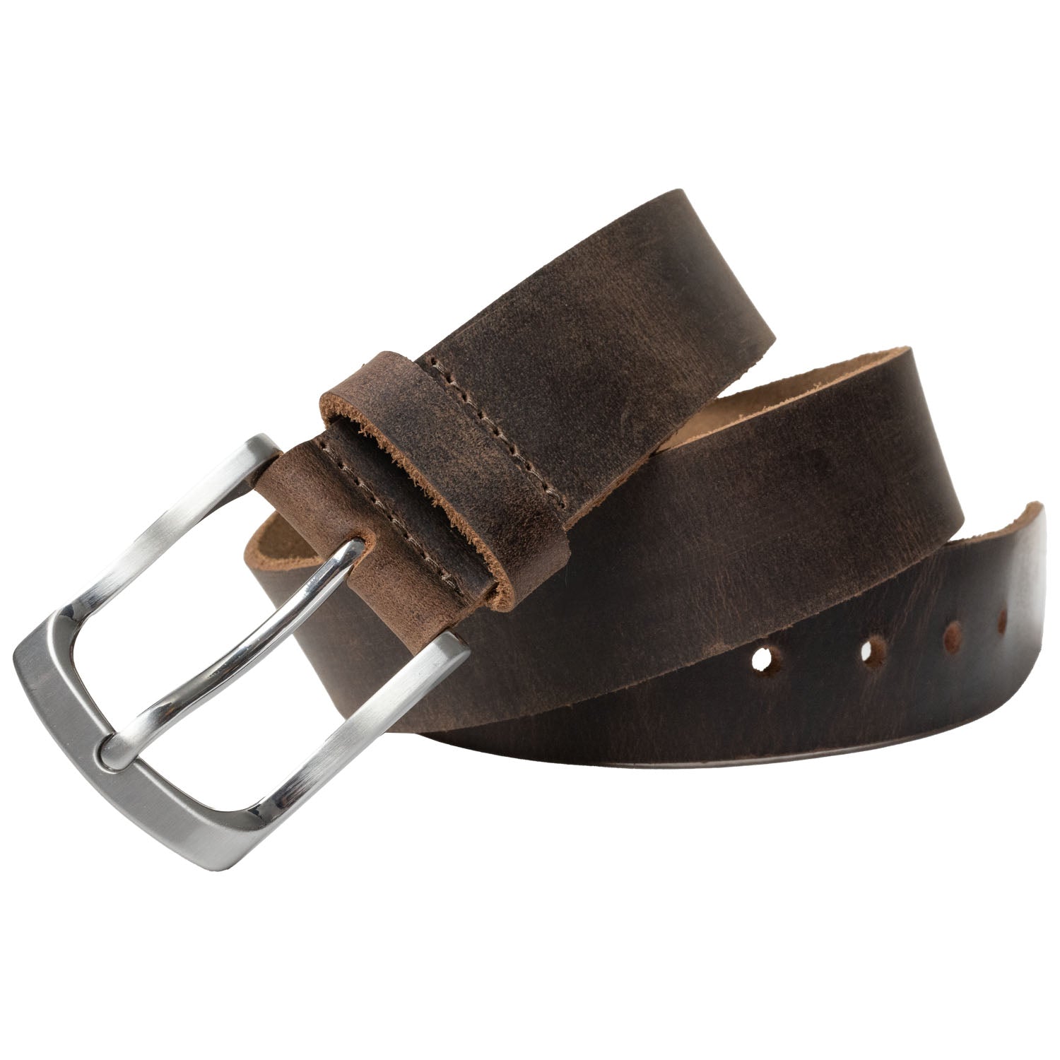 Urbanite Brown Leather Belt | Nickel | Leather Full-Grain Belt Free