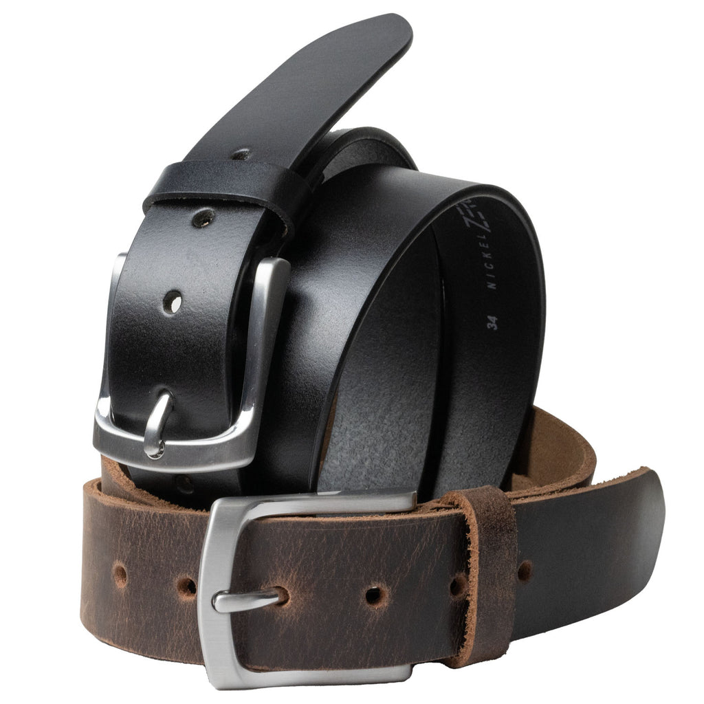 Urbanite Black and Brown Leather Belt Set. One shiny black strap and one distressed brown strap. S