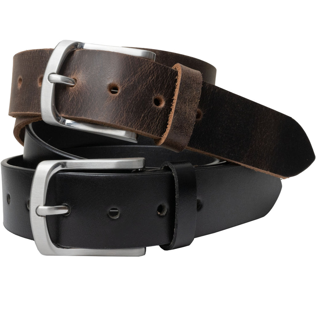 Urbanite Black and Brown Leather Belt Set by Nickel Zero | One brown, one black casual leather belt
