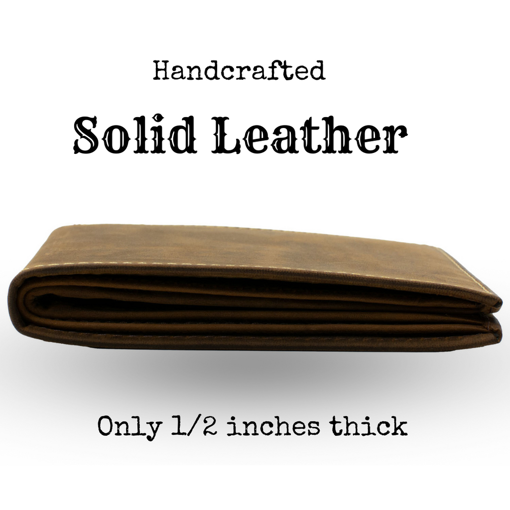 Randolph Wallet. Handcrafted solid leather. Only .5 inch thick. Soft, comfortable distressed leather