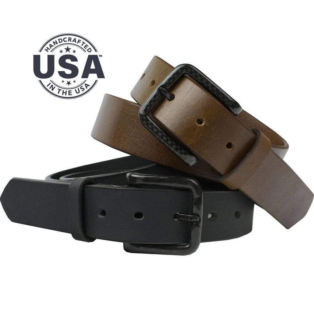Specialist Leather Belt Set. Handcrafted in the USA. Buckles are black squares with rounded corners.