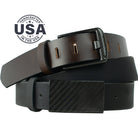 Zero Metal Belt Duo. Handcrafted in the USA. Brown belt has wide pin buckle; black has hook buckle.