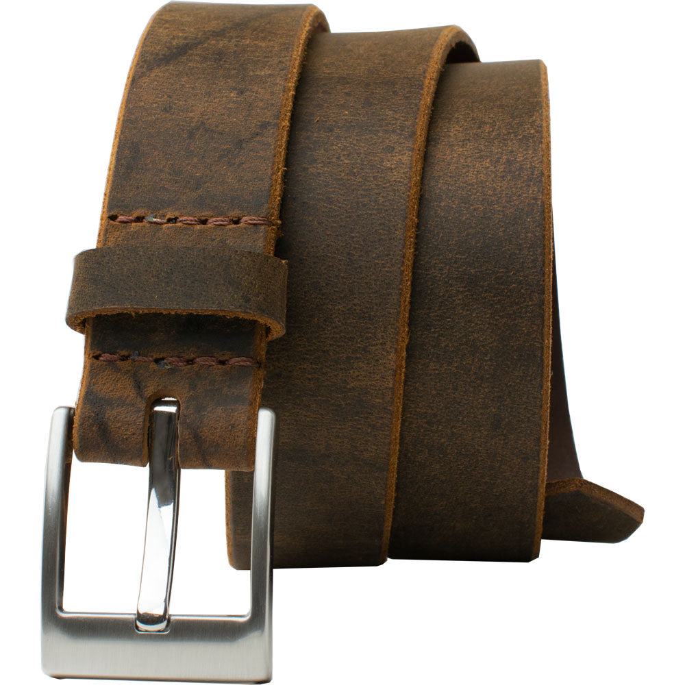 Caraway Mountain Distressed Leather Belt, Nickel Free