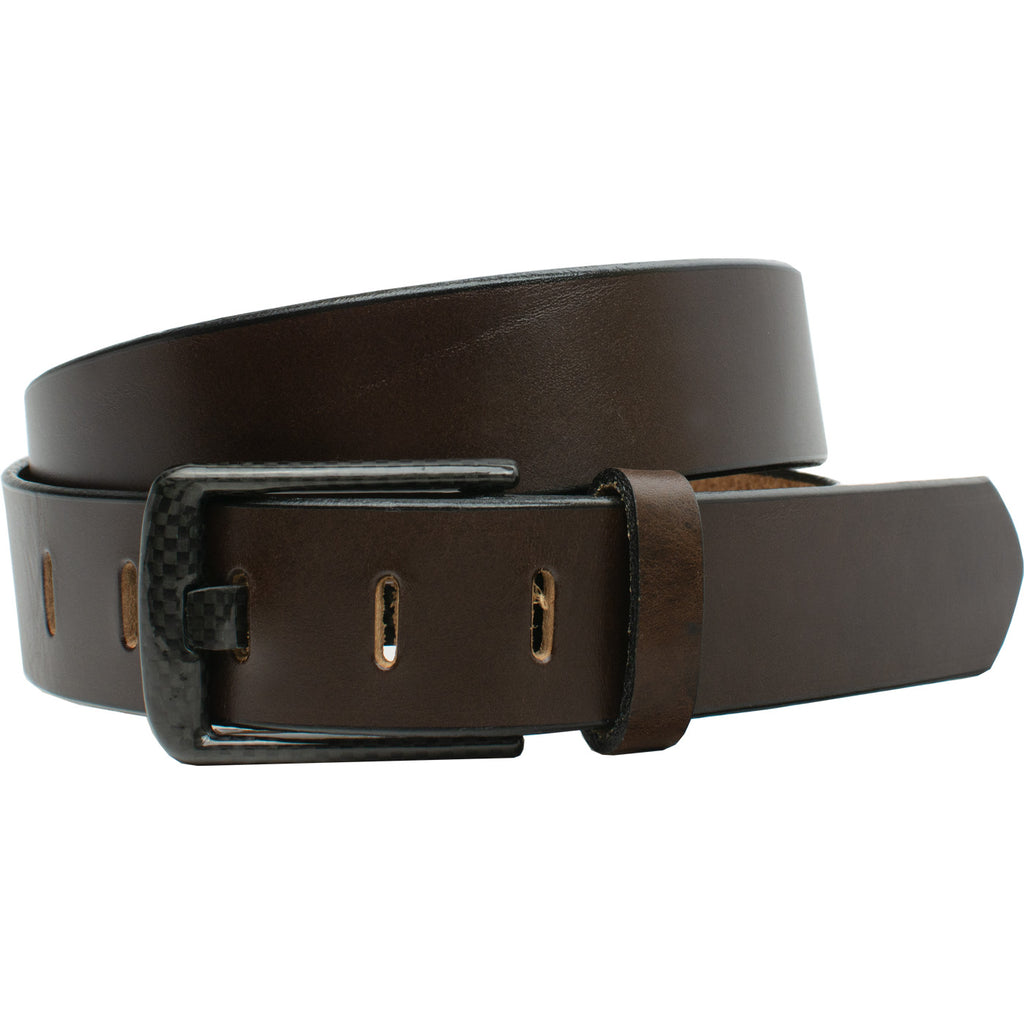 Carbon Fiber Wide Pin Brown Belt. Unique wide-pin buckle; matching wide pin holes on strap.
