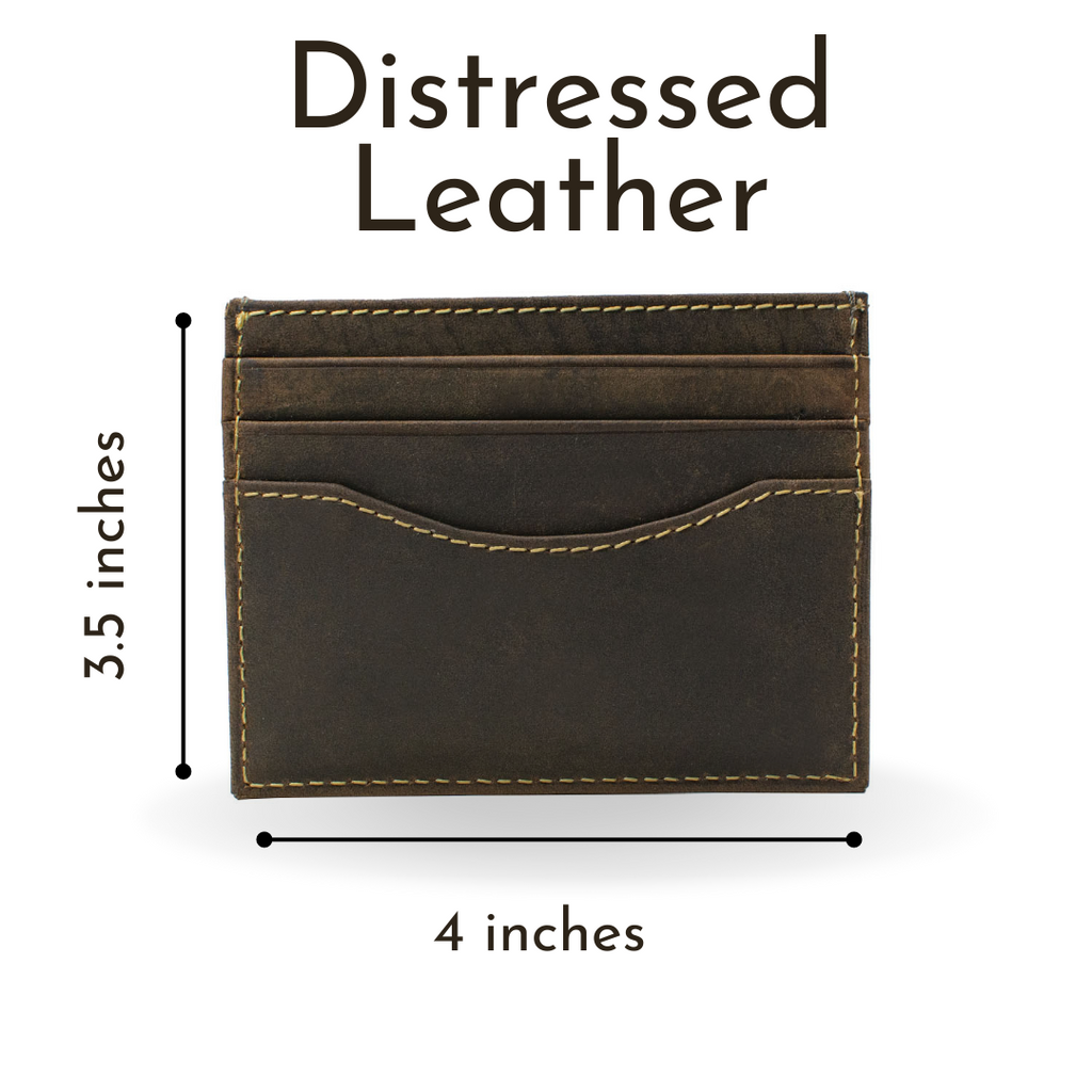 Image of Reed Distressed Leather Card Holder Wallet  4 inch wide x 3.125 inch tall, 0.125 inch thick