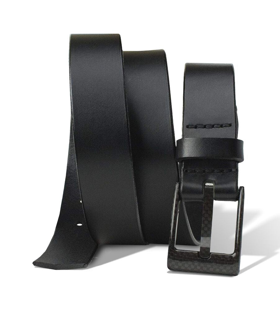 The Classified Black Leather Belt by Nickel Smart. Black-on-black style. Full grain leather strap.