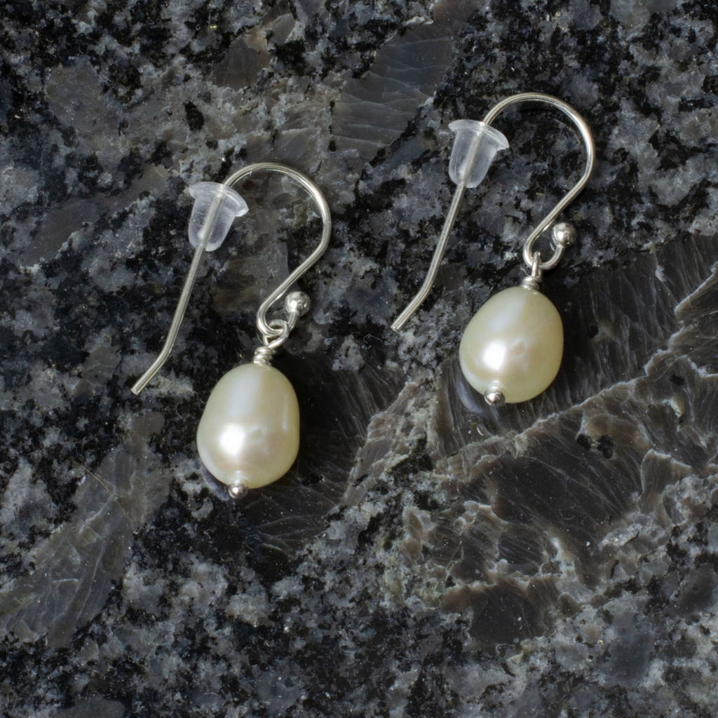 White Freshwater Pearls with Nickel Free French Hooks. Dewberry Earrings. Made in USA