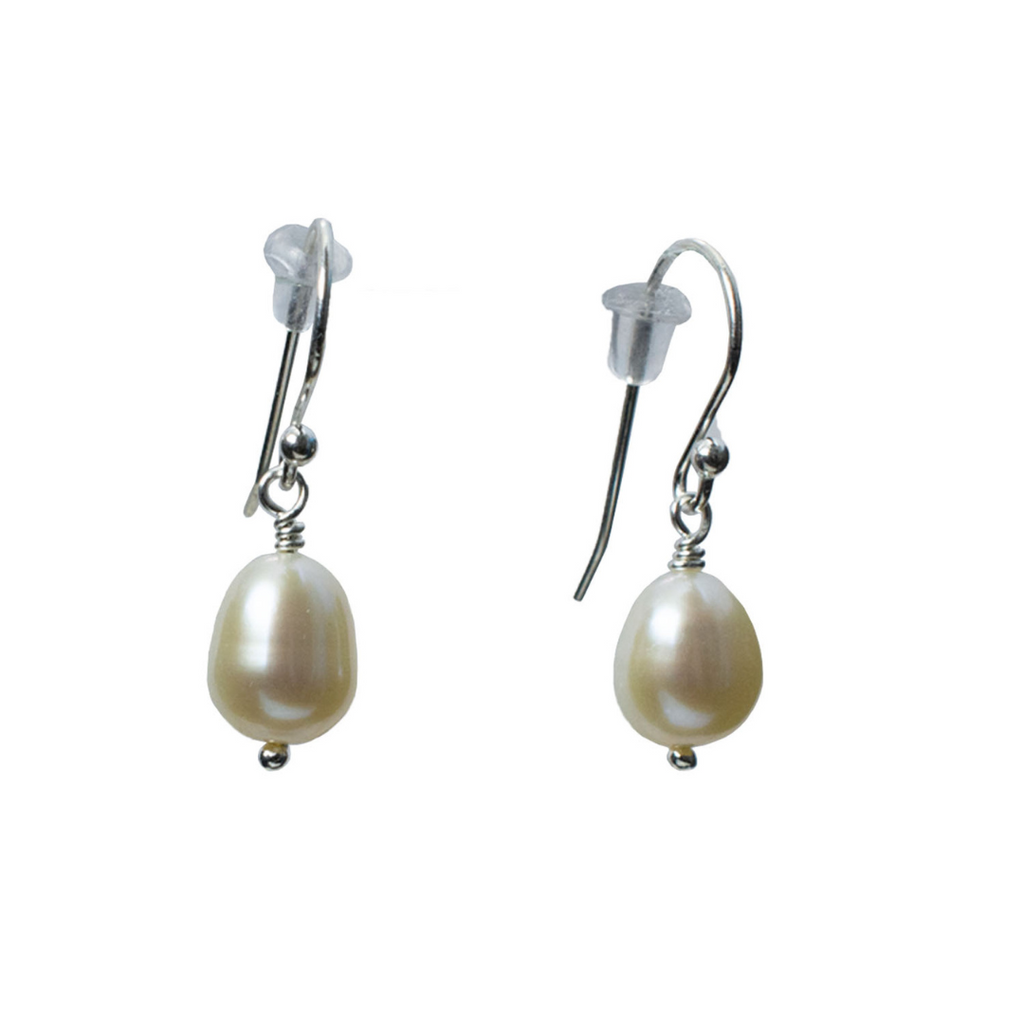 White freshwater pearls approximately 10 mm in size. Total earrings is 3cm from top to bottom.