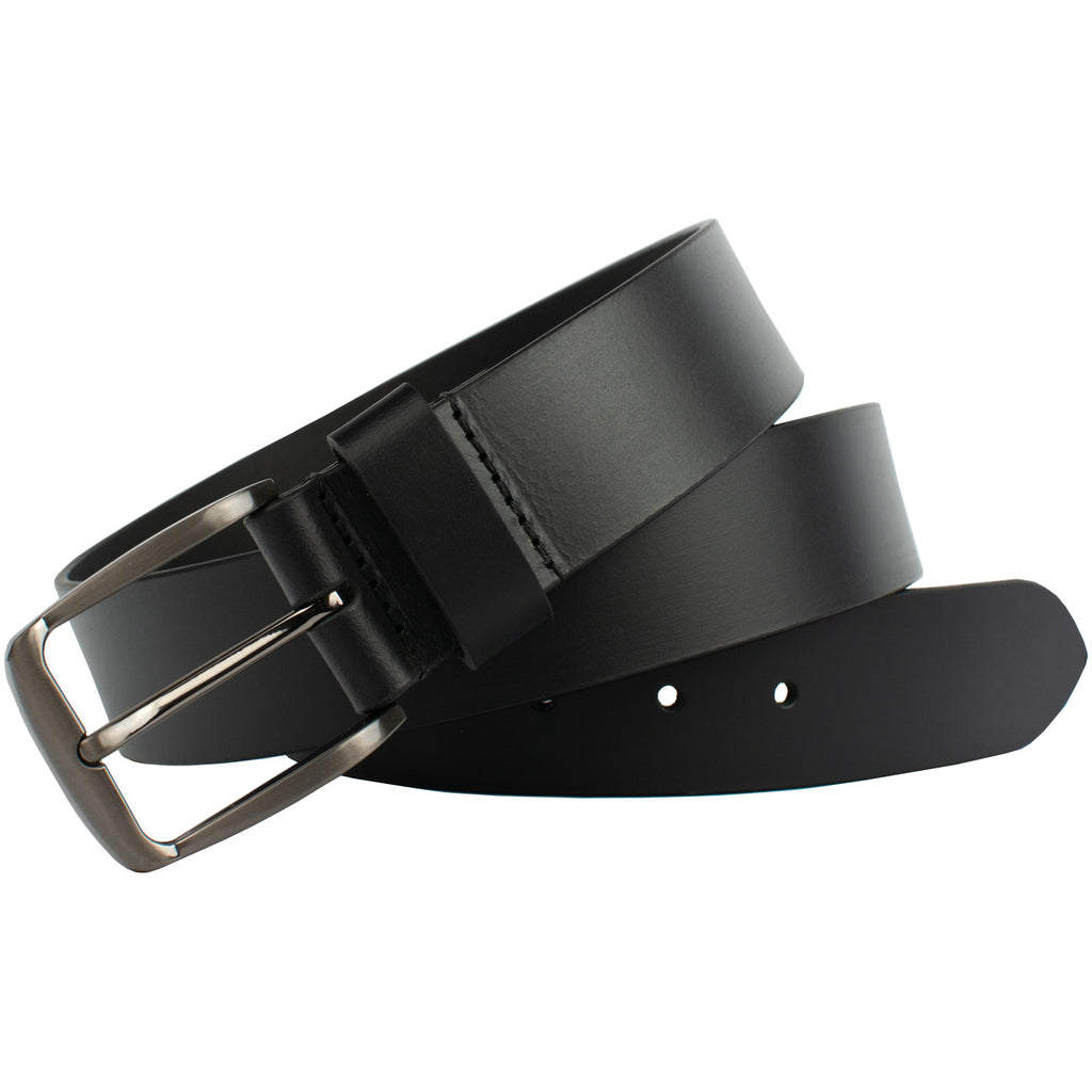 Millennial Black Belt. Modernly styled buckle is stitched directly to strap to avoid metal snaps.