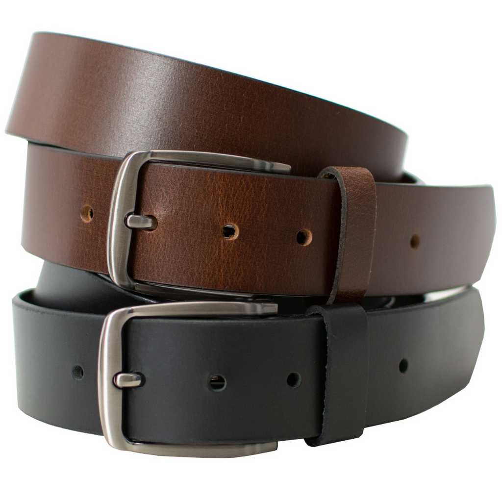 Millennial Black and Brown Leather Belt Set by Nickel Zero. One rich brown belt, one solid black.