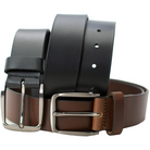 Millennial Black and Brown Leather Belt Set. Glossy black and brown straps with silver-tone buckle.