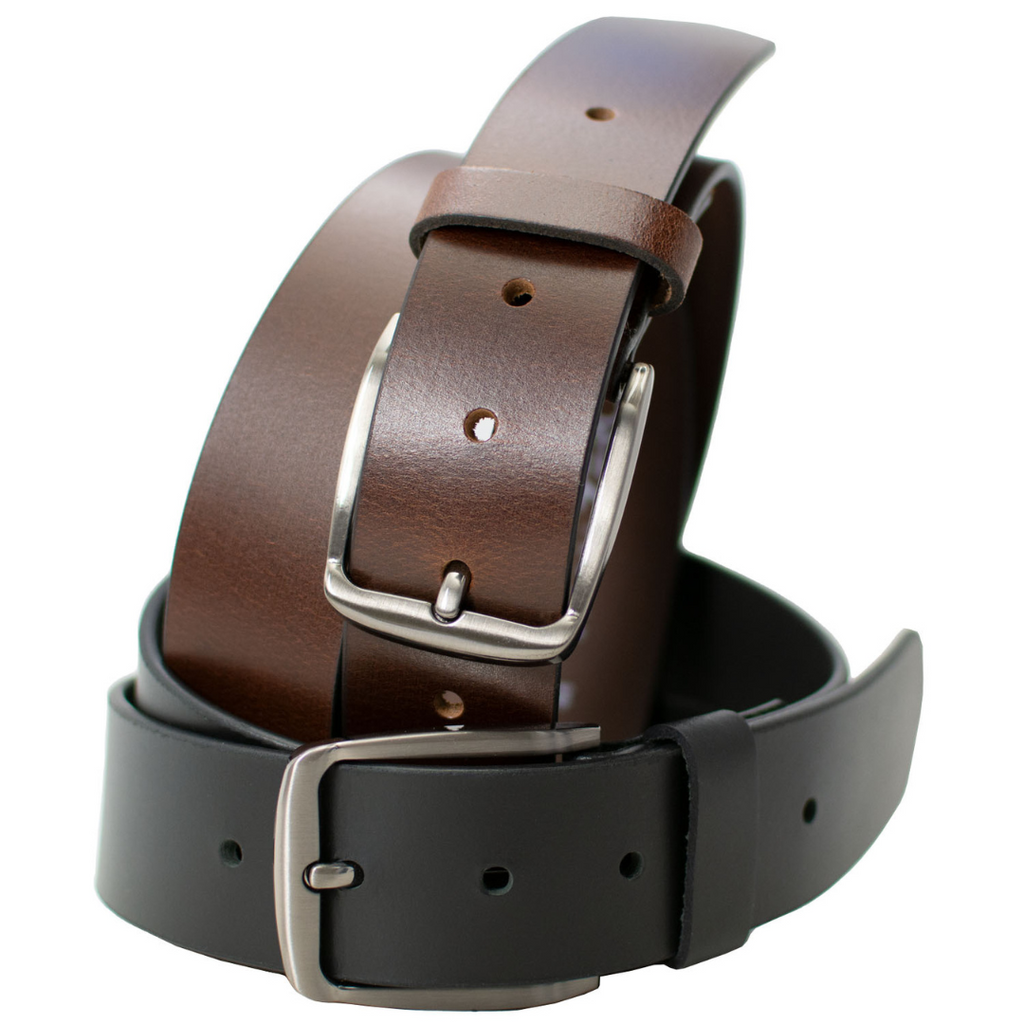 Millennial Black and Brown Leather Belt Set. Two belts with a modern, sleek nickel-free buckle.