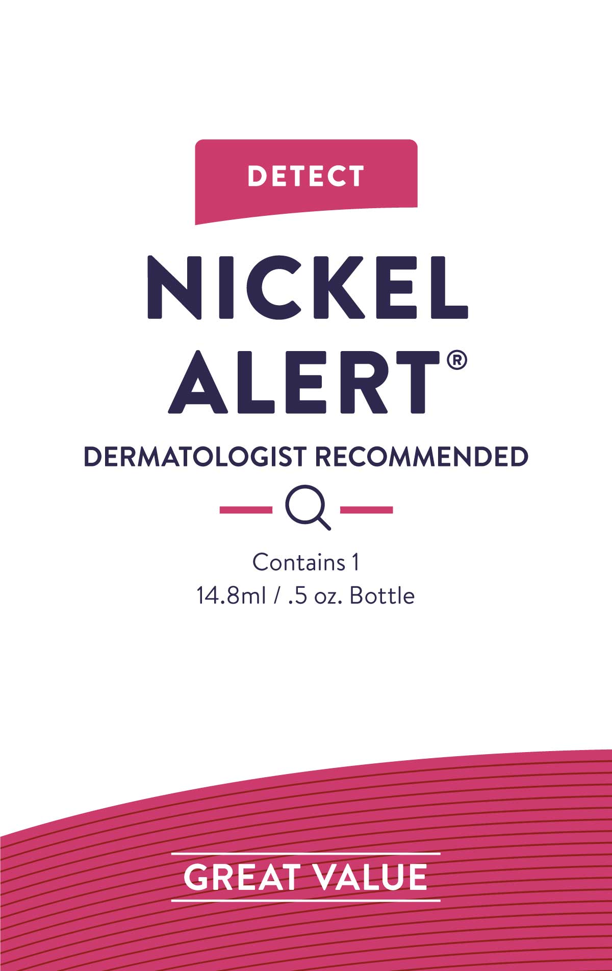 Nickel Alert packaging. Dermatologist recommended. Contains 1 14.8ml bottles. Great value.