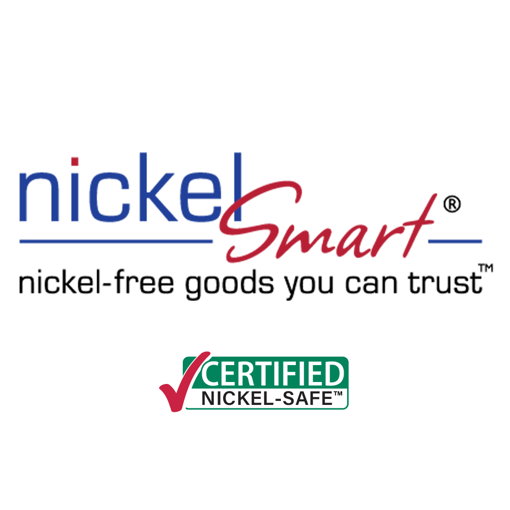 Nickel Smart logo. Nickel-free goods you can trust. Certified Nickel Safe.