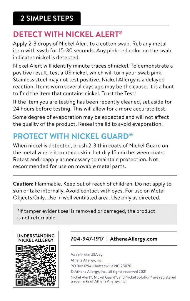 Nickel Solution Directions.  Detect with Nickel Alert, Protect with Nickel Guard.  Call 704-947-1917 for detailed instructions