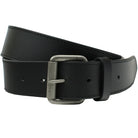 Outback Black Leather Belt. Zinc alloy roller buckle; black leather strap with single stitch edges.