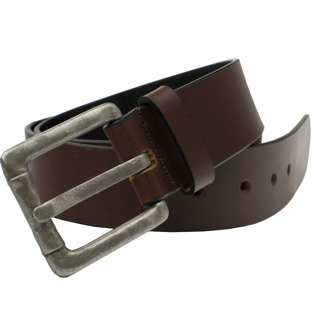 Pathfinder Brown Leather Belt. Zinc alloy buckle is stitched directly to full grain leather strap.