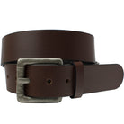 Pathfinder Brown Leather Belt. Bold square buckle with rustic hammerings; solid strap of leather.