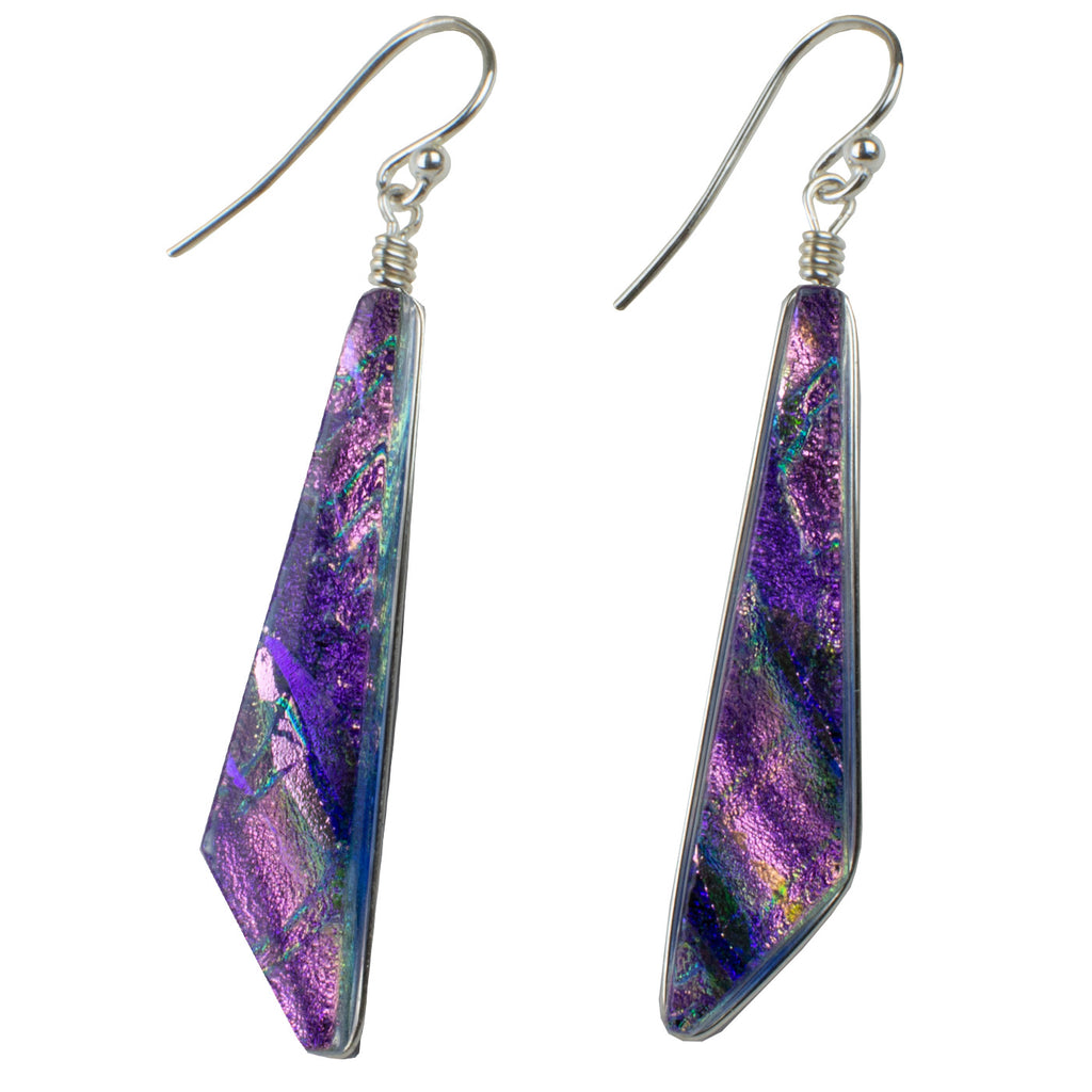 Queen Falls Earrings by Nickel Smart. Long comet-shaped earrings made from purple-y glass.
