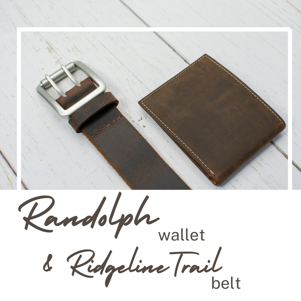 Randolph Wallet & Ridgeline Trail Belt displayed. Casual style. Great gift set.