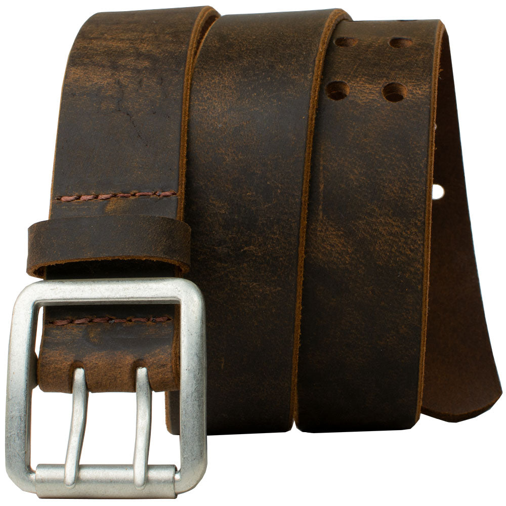 Ridgeline Trail Distressed Leather Belt (Brown) by Nickel Smart. Casual distressed leather strap.