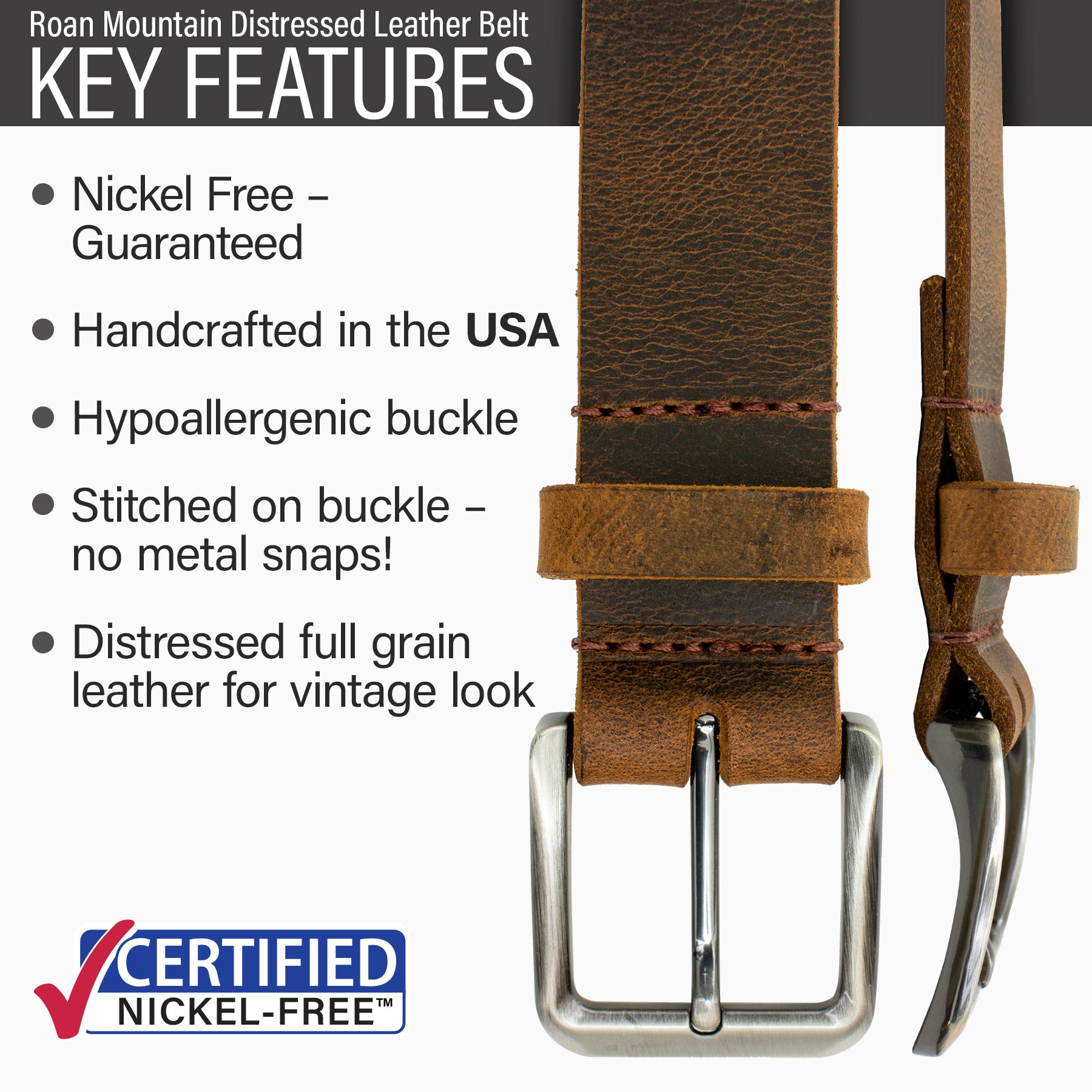 Nickel Smart™ Roan Mountain Distressed Leather Belt