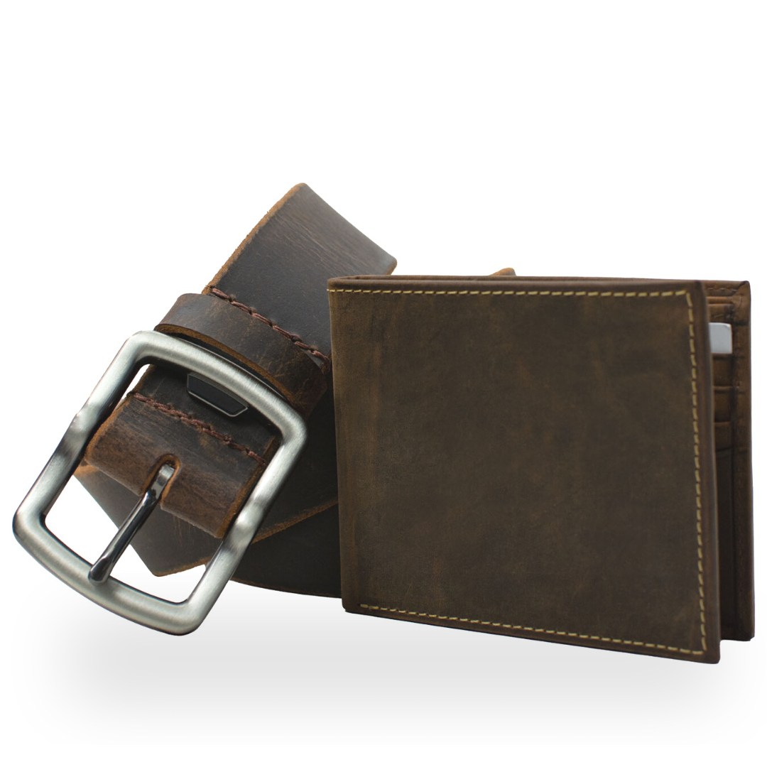Rocky River Distressed Leather Belt & Wallet Set | Gifts for Men