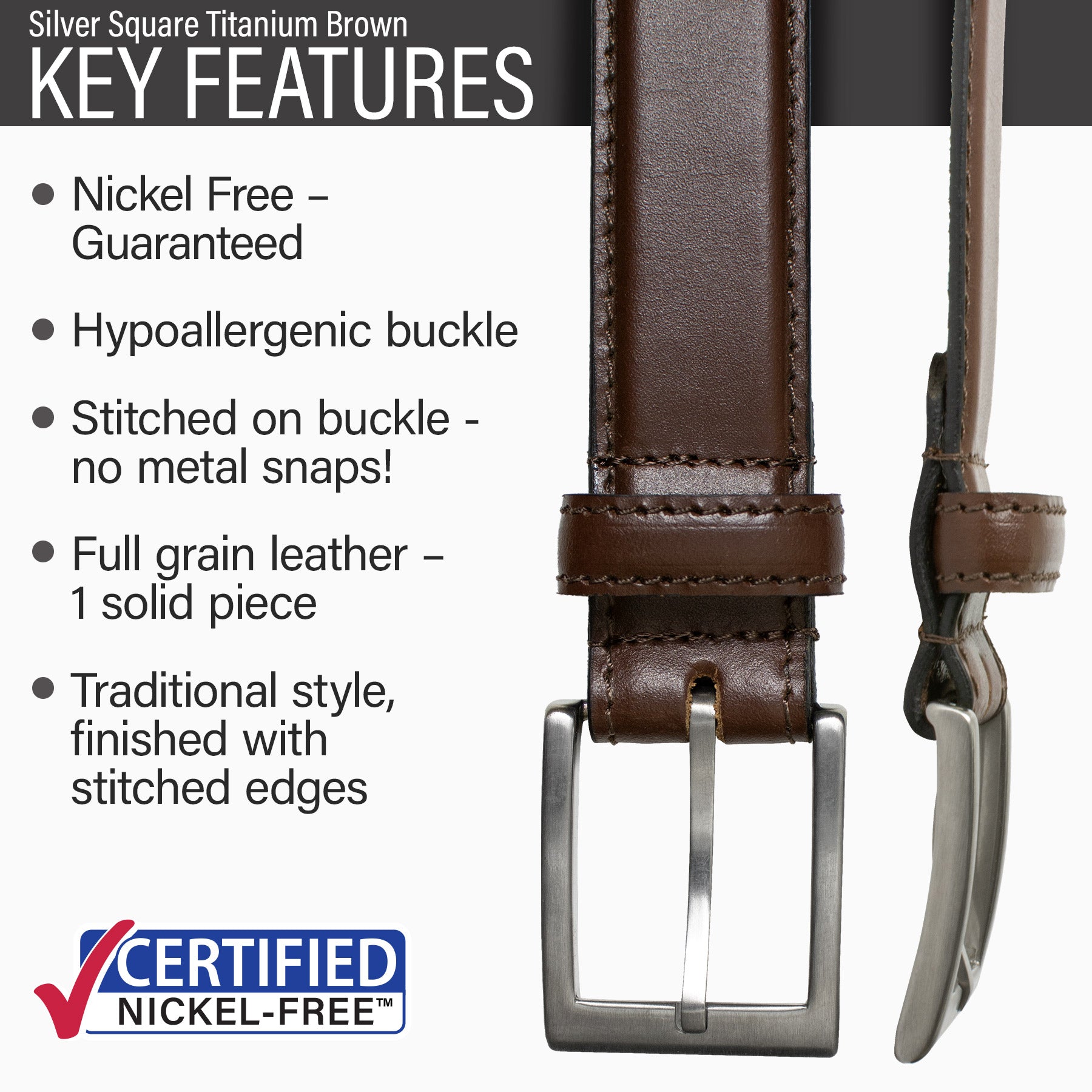 full-grain leather dress belt professional 32mm black brown buckle types The Vail: Pebble Grain Buffalo For example Silver Square Titanium Brown Belt