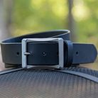 Image of Black Leather work belt. 1.5 inch wide with stainless steel center bar buckle. USA made