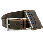 The Site Manager Distressed Leather Work Brown Belt & Wallet Set. Reed card holder option.