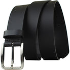 Slick City Black Leather Belt by Nickel Zero. Sleek black leather strap with a silver buckle.