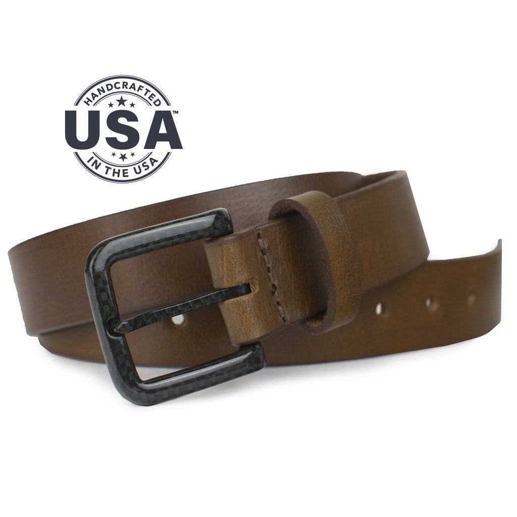 Specialist Brown Belt. Handcrafted in the USA. Buckle sewn to solid piece of full grain leather.