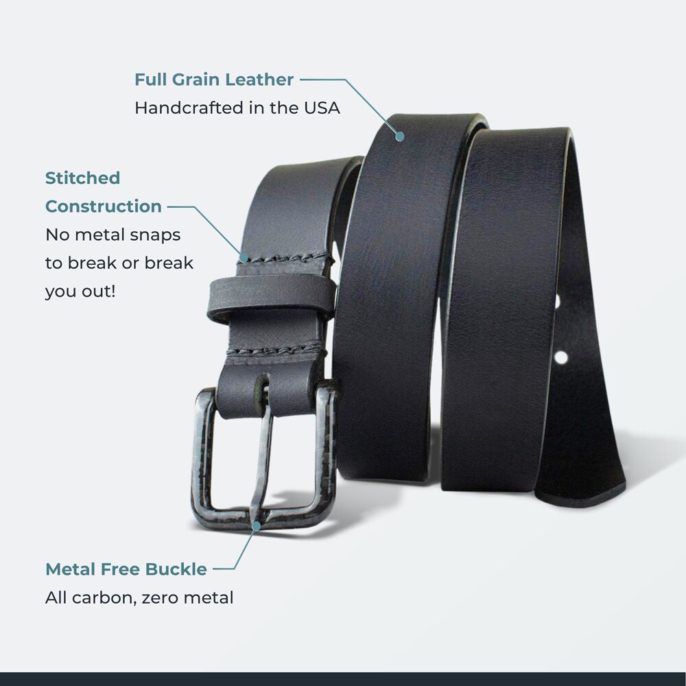The Specialist Dress Leather Belt | Carbon Fiber Buckle – NoNickel.com