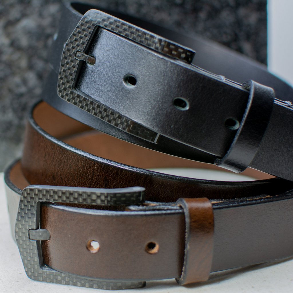 Image of Black and Brown Stealth Leather Belts. TSA Friendly belts, nickel free, Made in USA