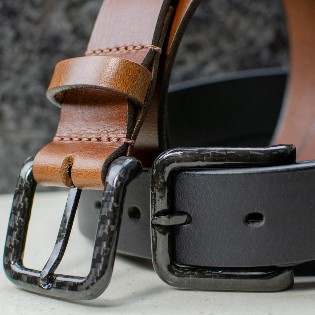 The Specialist Belt Set by Nickel Smart. Light weight carbon fiber buckles with full grain leather