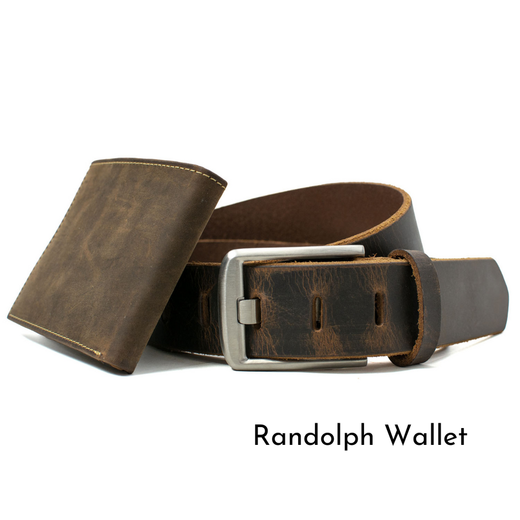 Titanium Wide Pin Distressed Leather Belt & Wallet Set | Randolph Wallet option