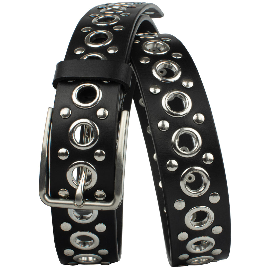 Black Studded Belt V.3. Casual belt with solid black strap studded with nickel-free hardware.