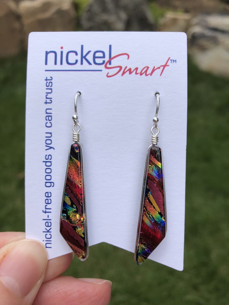 Cascades Earrings - Rainbow Red on a Nickel Smart card. Earrings are approximately 1¾" (44 mm) long.