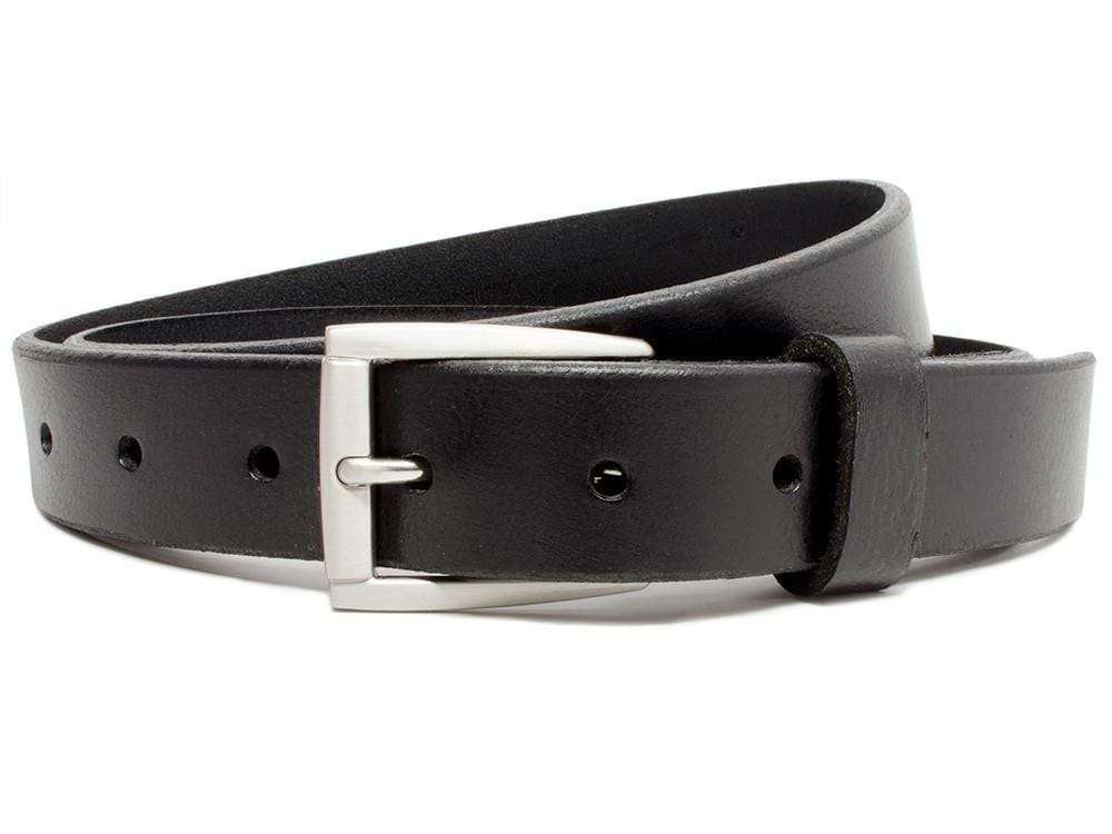 Child's Smoky Mountain Belt (Black). Flared silver-tone buckle. Black strap with beveled edges.