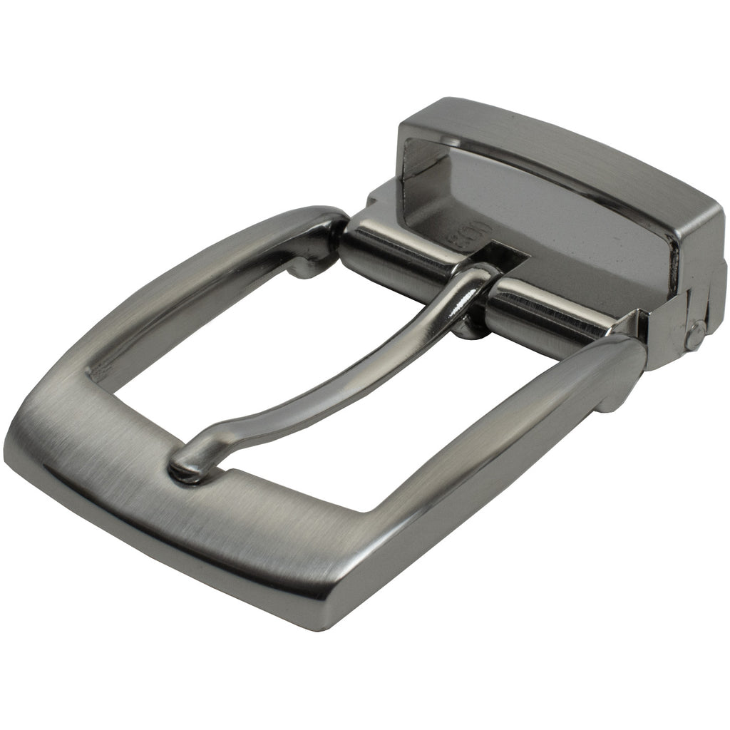 Clamp Pin Buckle by Nickel Smart. Zinc alloy buckle with brushed satin finish. Gray-silver color.