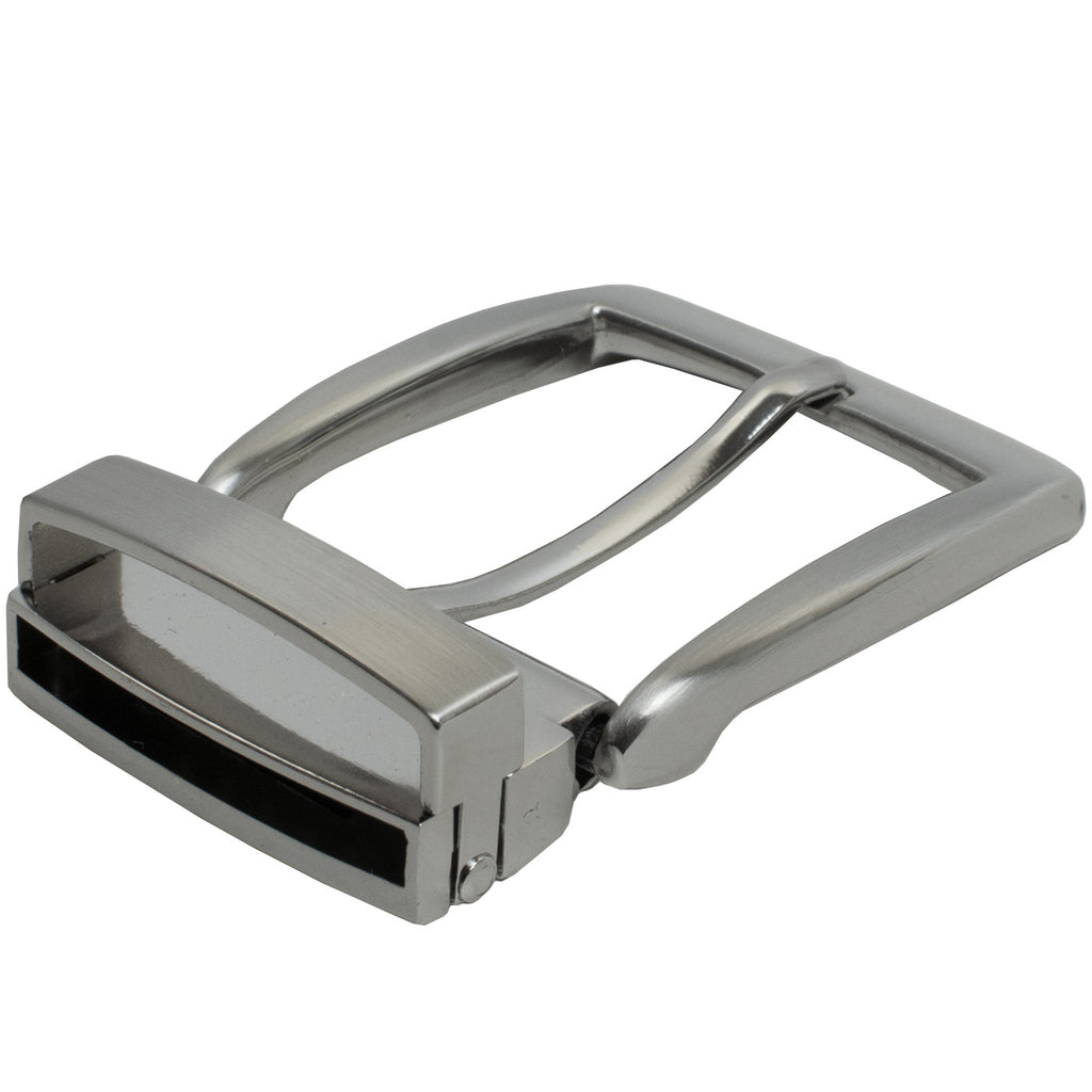 Clamp Pin Buckle. Buckle is attached to a metal keeper and metal clamp for securing to strap.