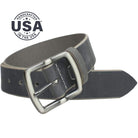 Cold Mountain Distressed Leather Belt (Gray). Handcrafted in the USA. White stitching; raw edges.