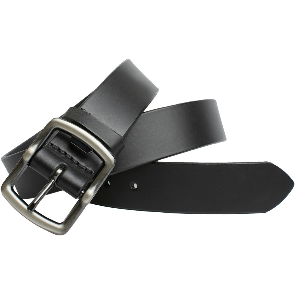 Cold Mountain Belt (Black with Gray Buckle). Gray-tone buckle is stitched to sleek black strap.